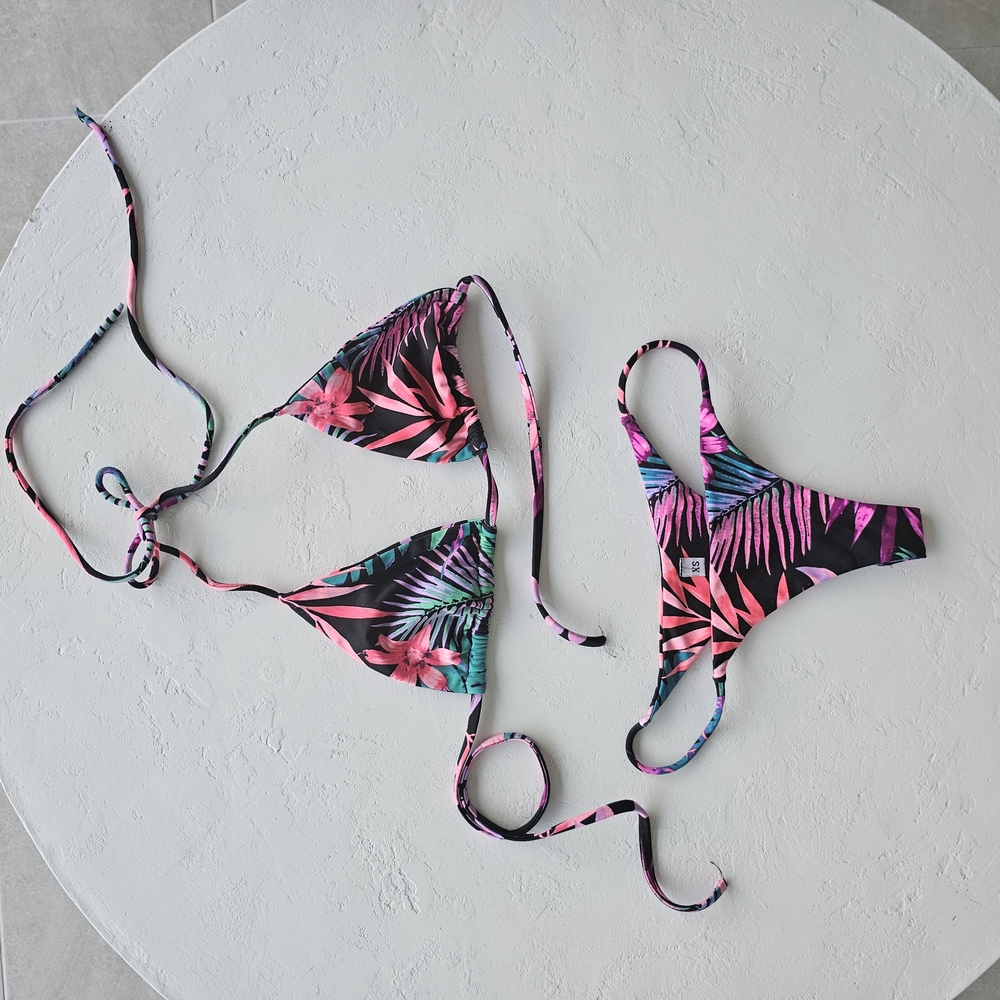 Frankie's Bikinis Tropical Print Bikini - Black and Pink